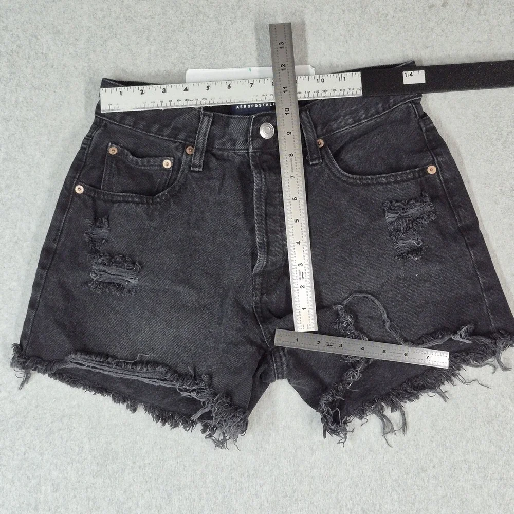 Aeropostale Women Shorts 10 Black Denim 90S High Rise Cut-Off Grunge Frayed 3